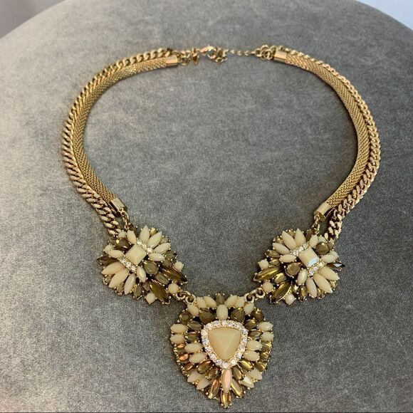 BANANA republic bronze brown cream gem jewelled Embellished statement necklace - Picture 6 of 11